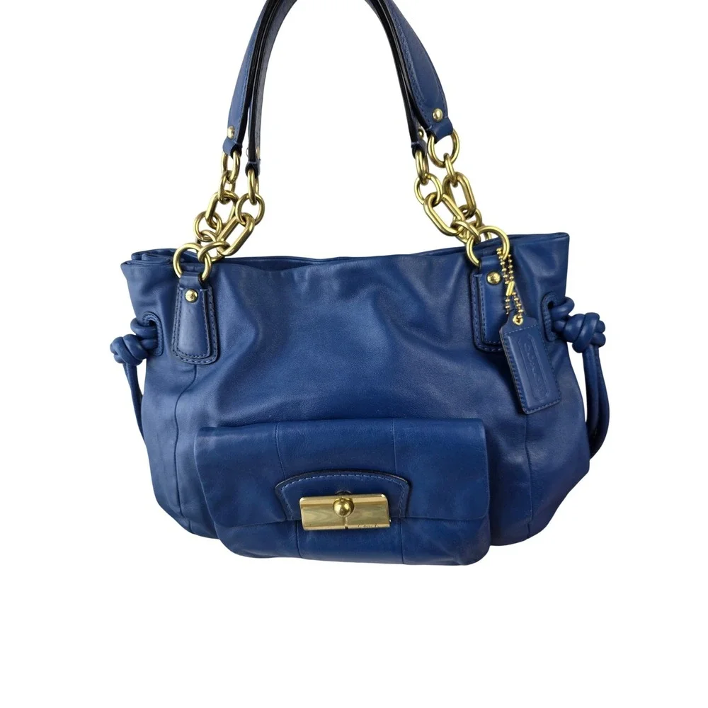 Coach Kristen Cobalt Blue Leather Shoulder Bag Gold Hardware 18609 Tie Tassel